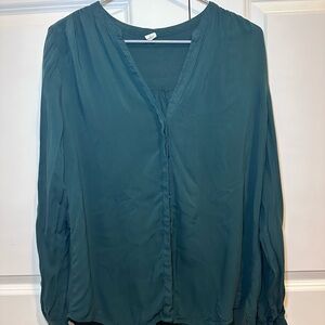 Old Navy Teal V-Neck Long-Sleeve Blouse